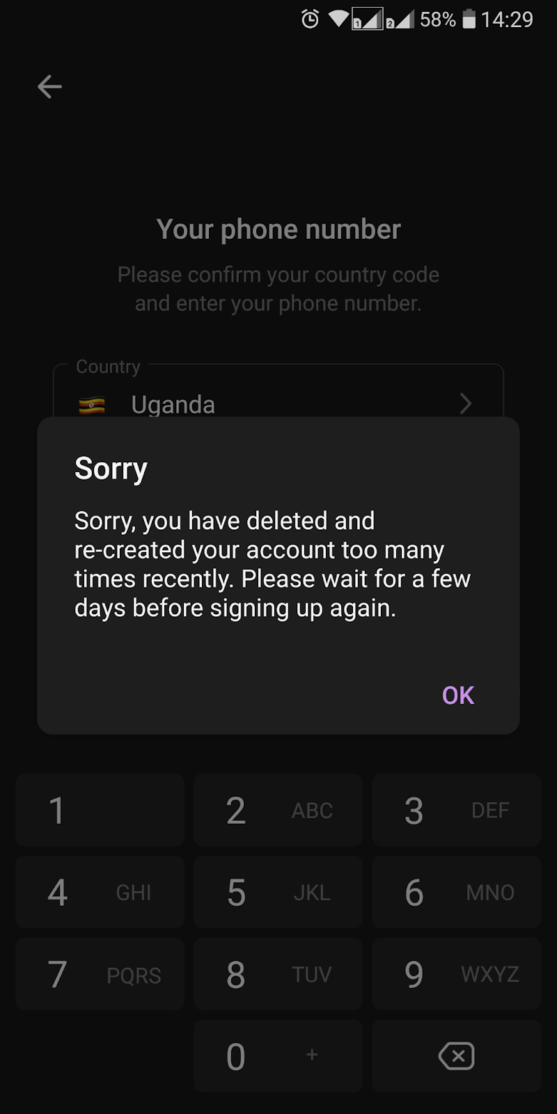 Error prompt for deleted account number
