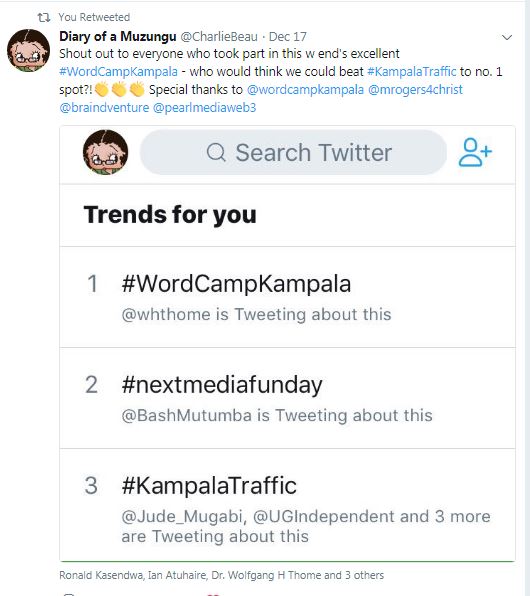 WordCamp kampala on top. Image: @ChalieBeau
