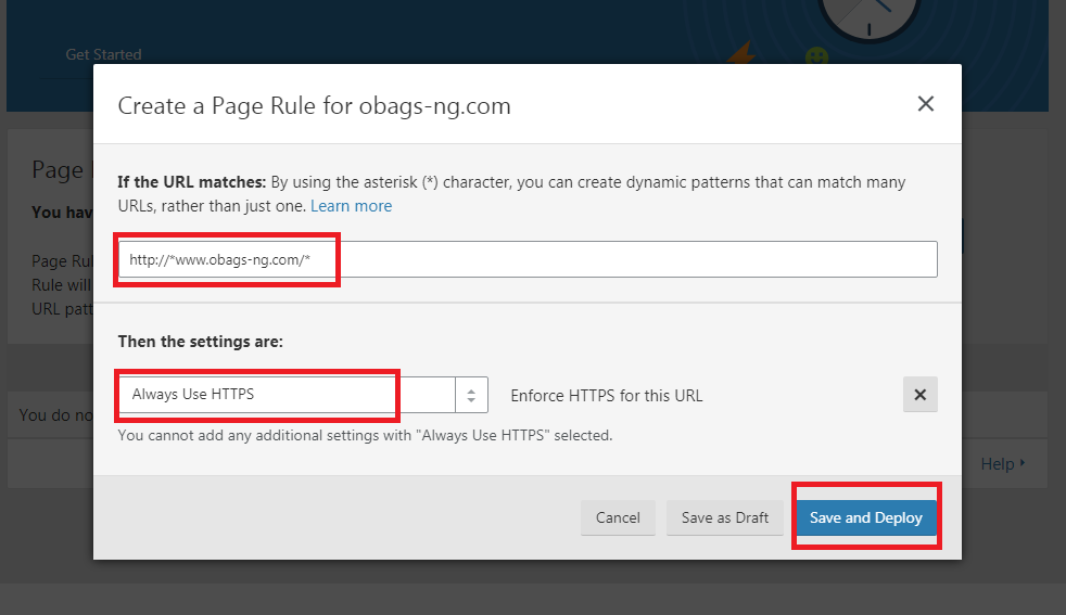 setting cloudflare always https page rule