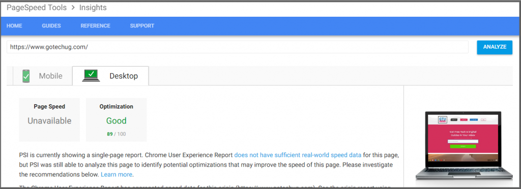 page speed insights by google