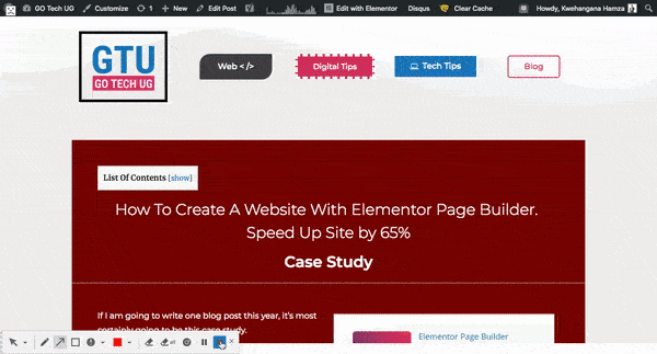 Creating site with elementor page builder