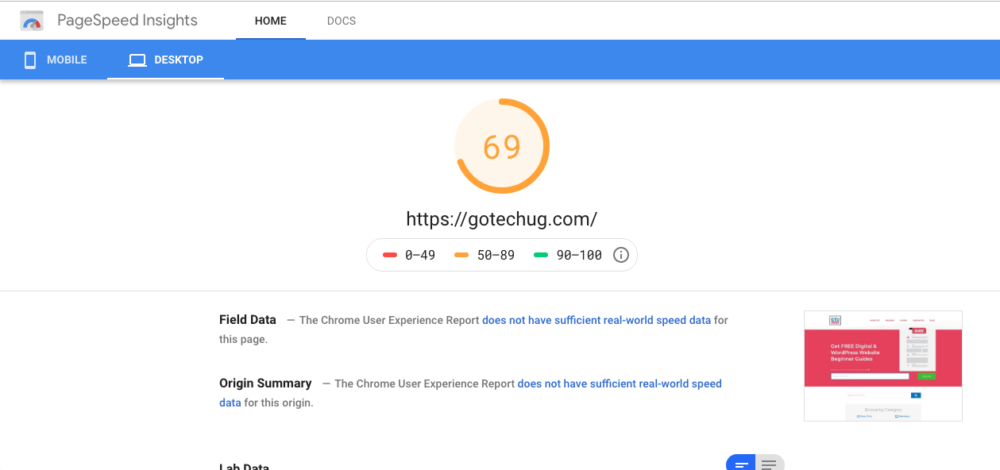 GoTechUG Page Speed Before Desktop