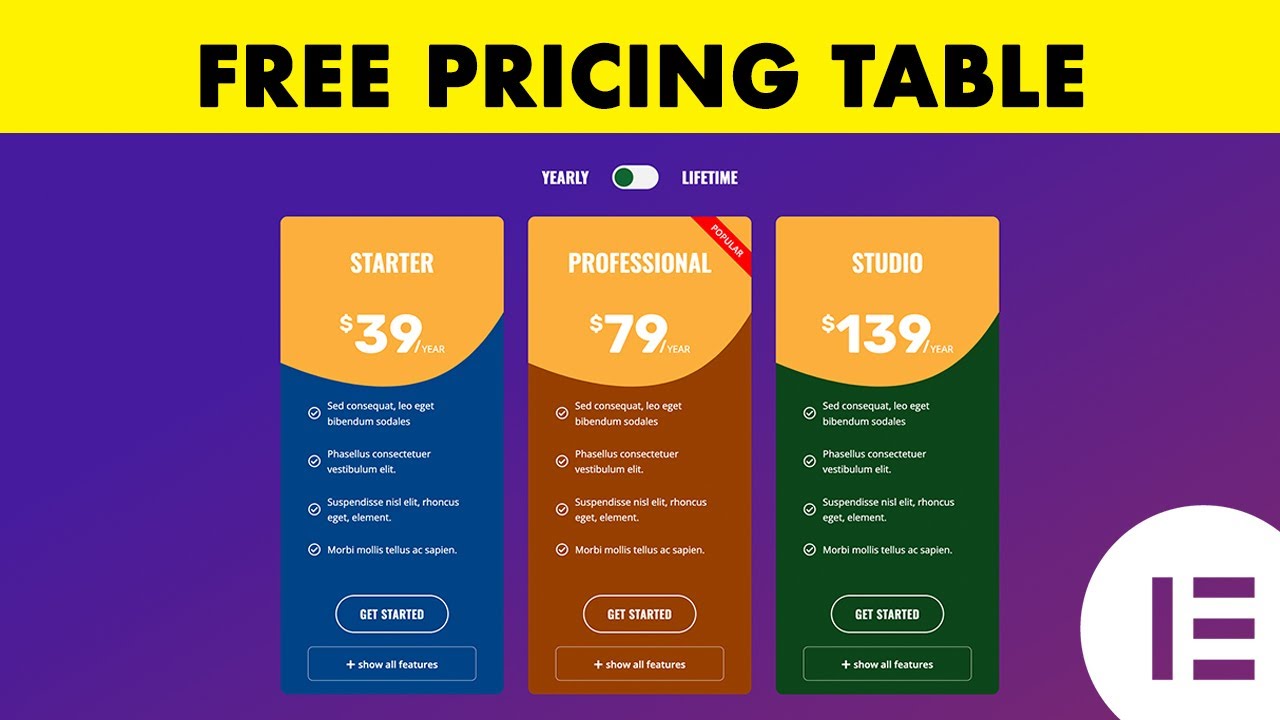 free elementor pricing table tutorial
