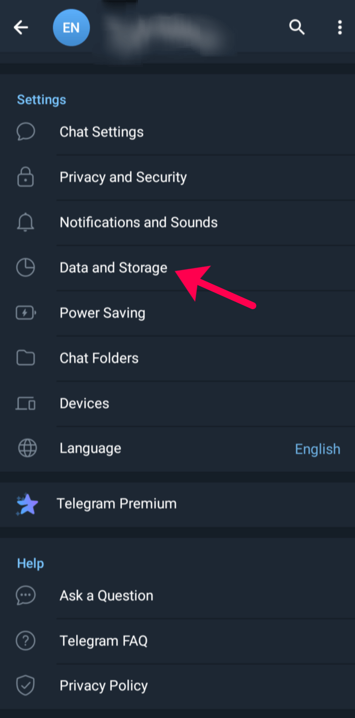 Data and storage settings