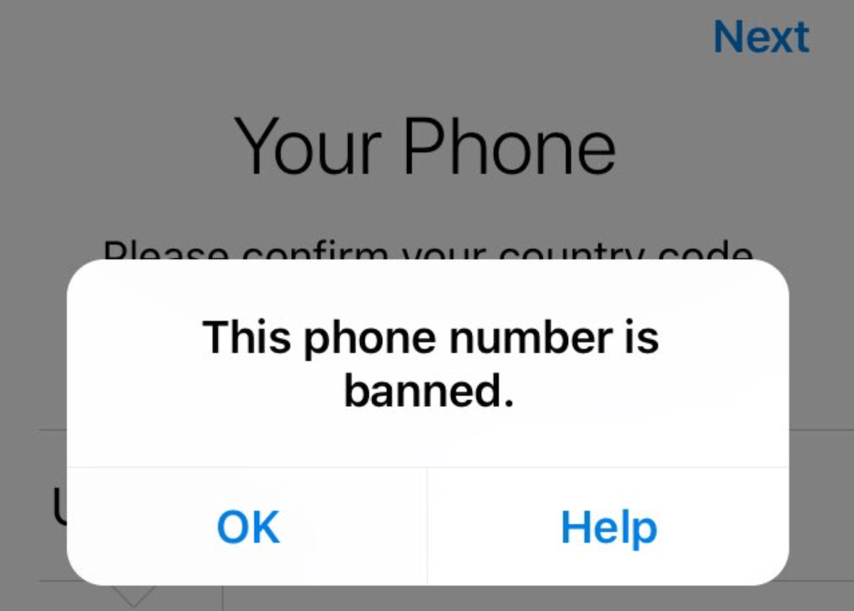 screenshot of the ban prompt