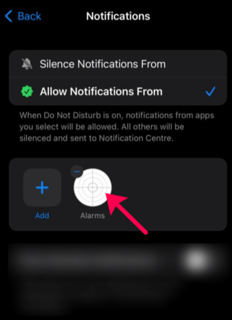 Alarms will now appear under apps that can interrupt Do Not Disturb