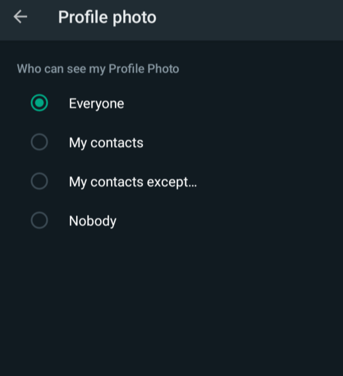 In Profile photo settings set to Nobody