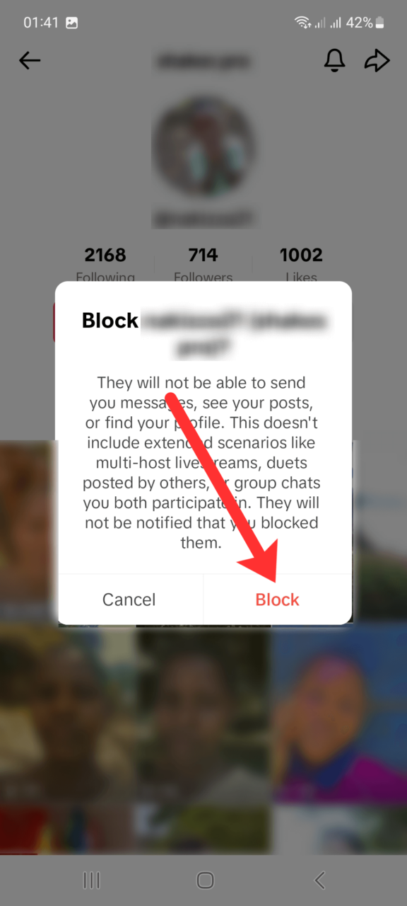 Confirm TikTok user block