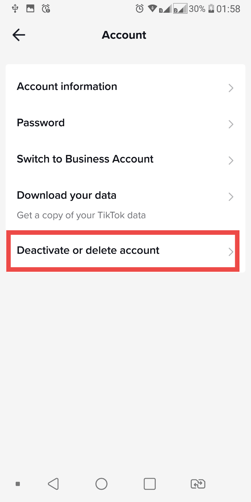 Select Deactivate or delete account