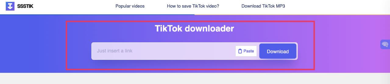 Paste your TikTok video link and click on the download button
