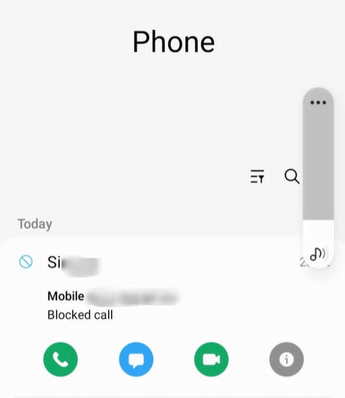 Phone call log showing blocked/rejected call from a blocked number
