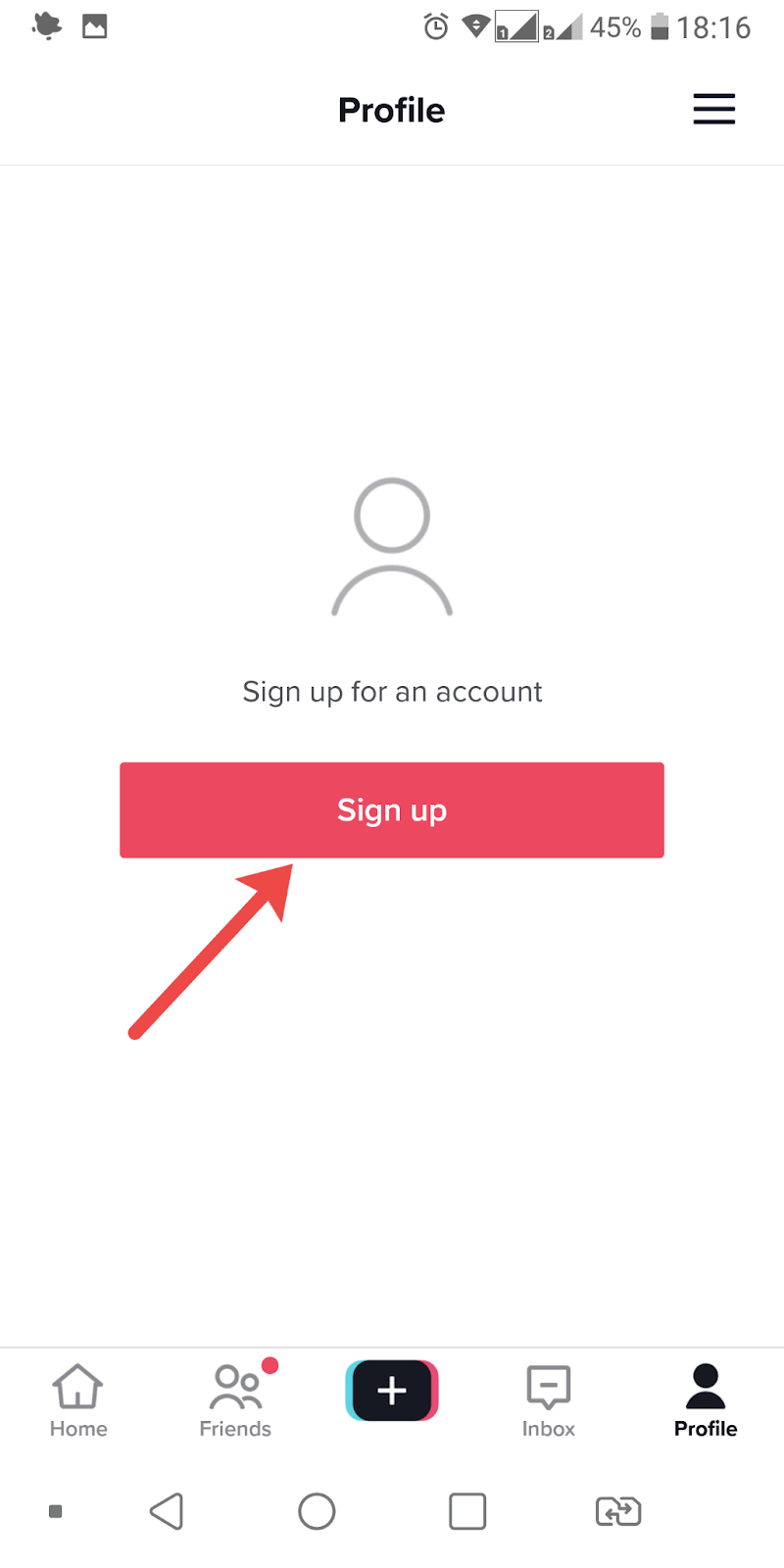 Select the Sign-up option