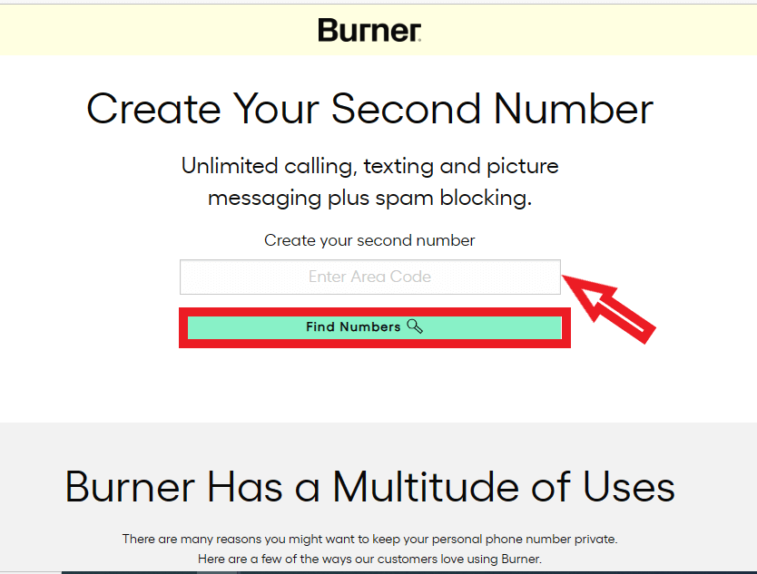 enter Area code, then select find number
