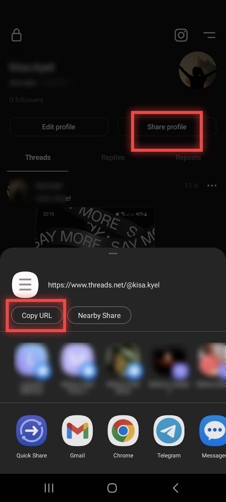  Copy URL option from share profile option