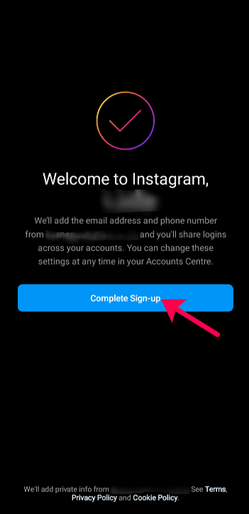 Create new Instagram account in Accounts center