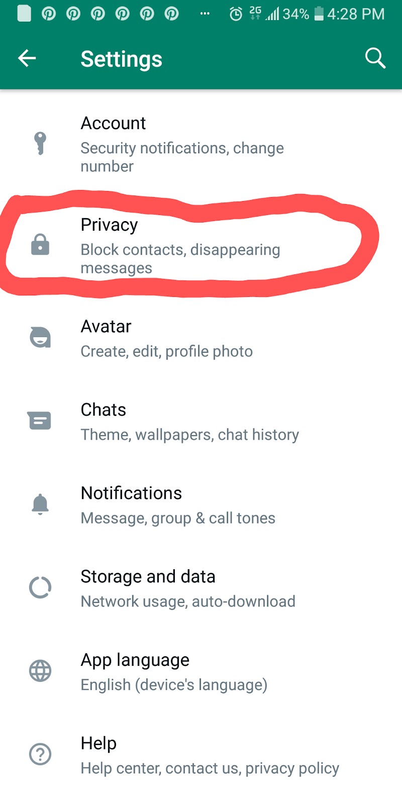 In settings select privacy