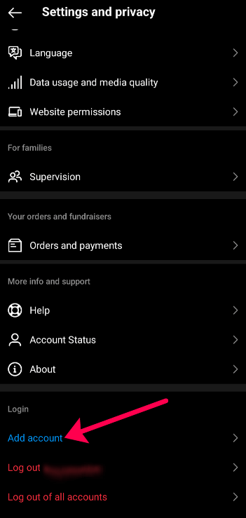 go to the profile page in Settings and Privacy and select Add account