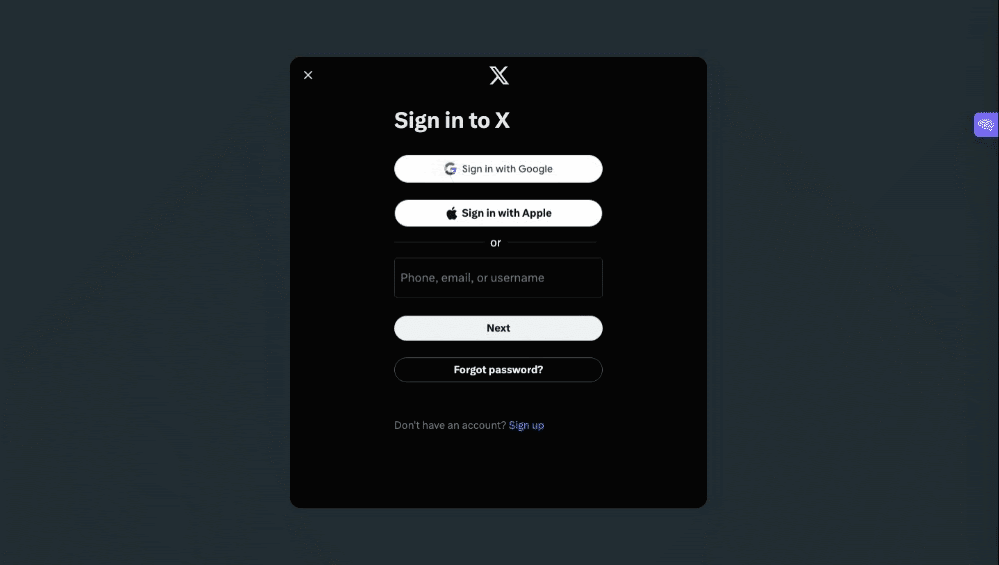 Twitter/X sign up pages