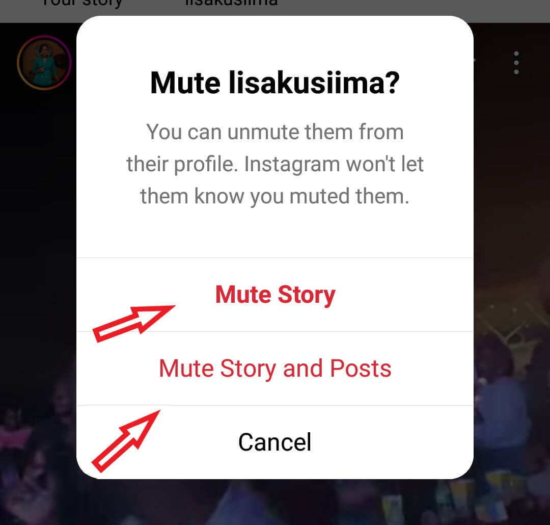 tap mute story and posts
