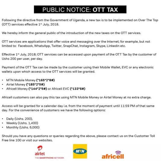 Public notice about OTT tax