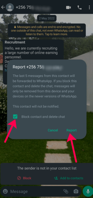 Report Whatsapp Number