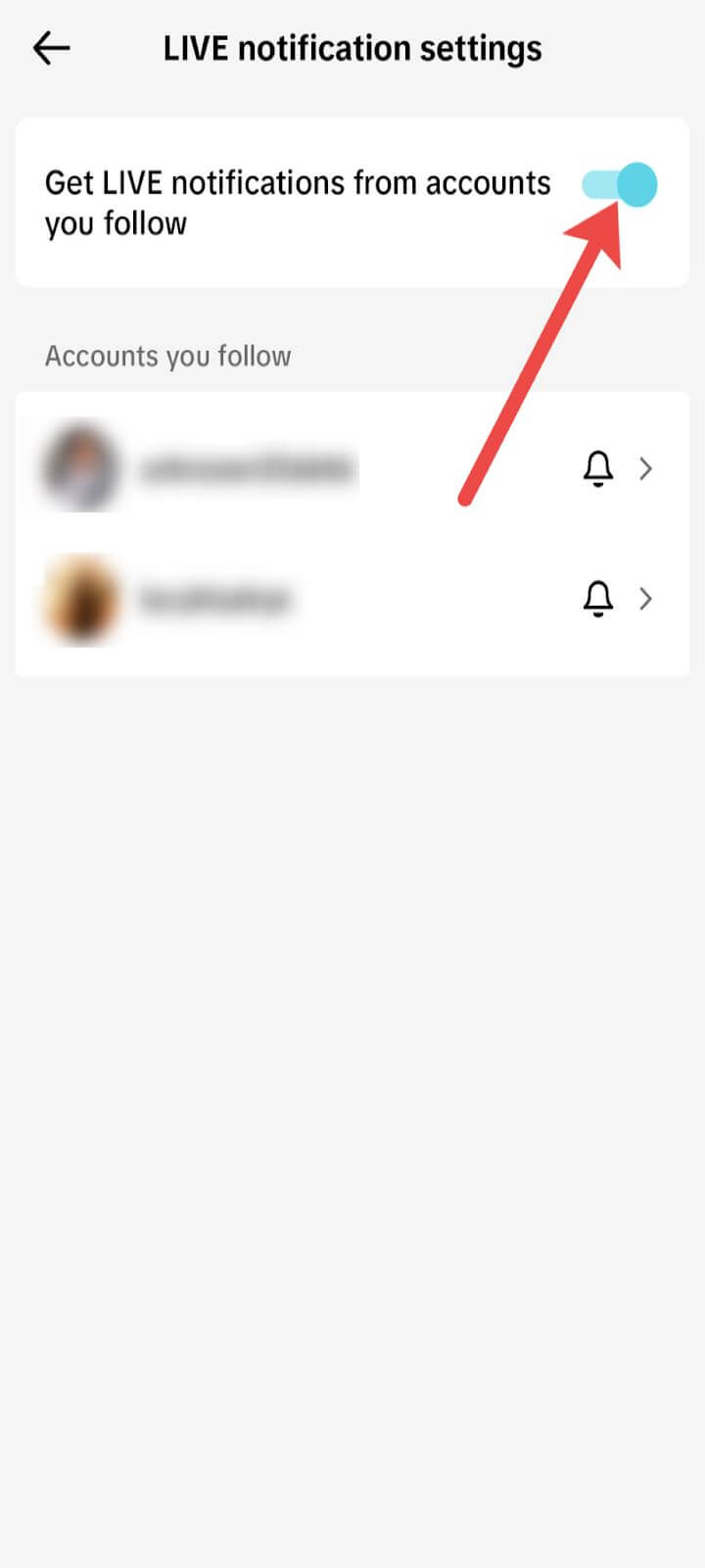 TikTok Live notification settings