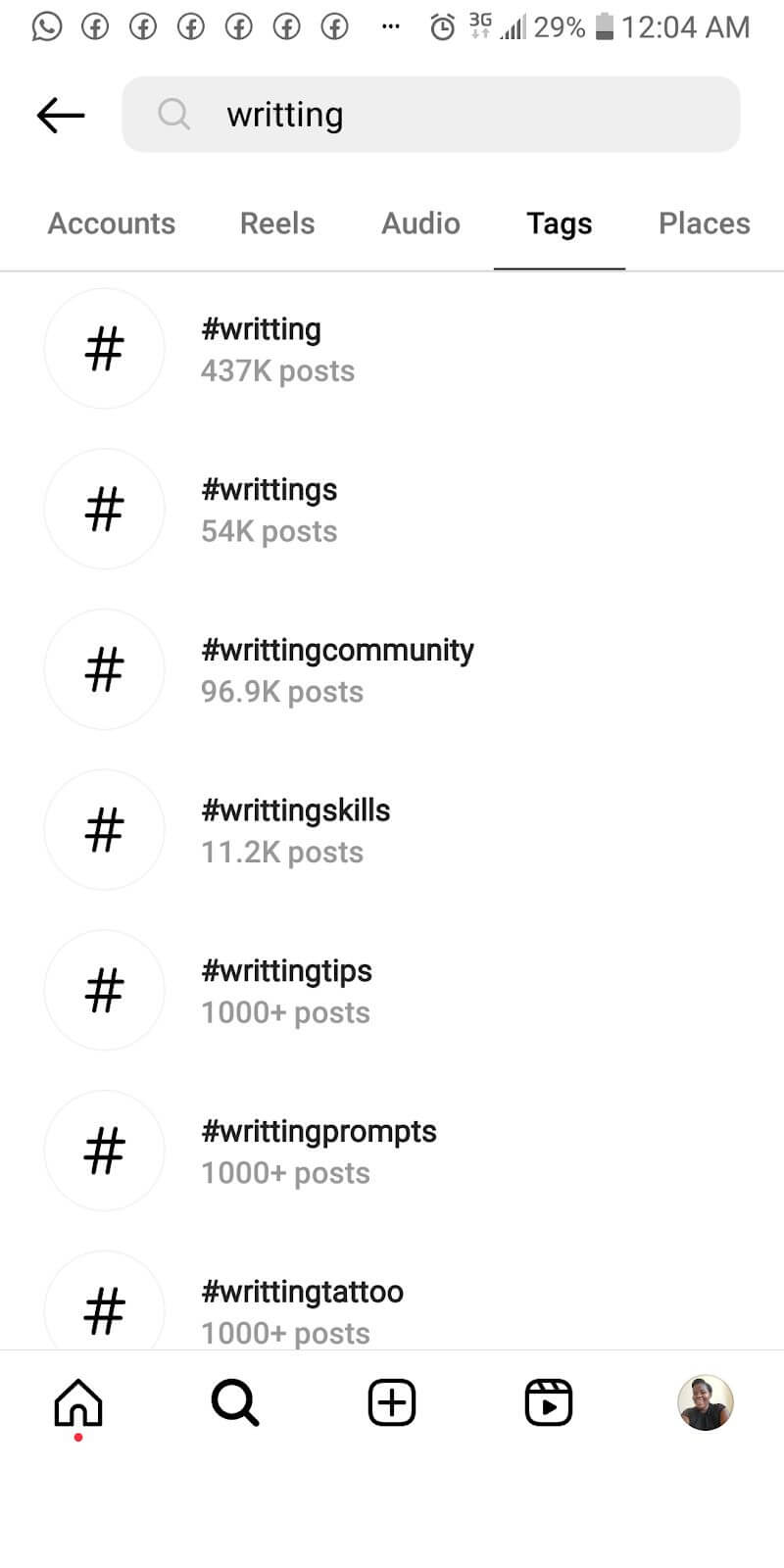 Instagram hashtag search