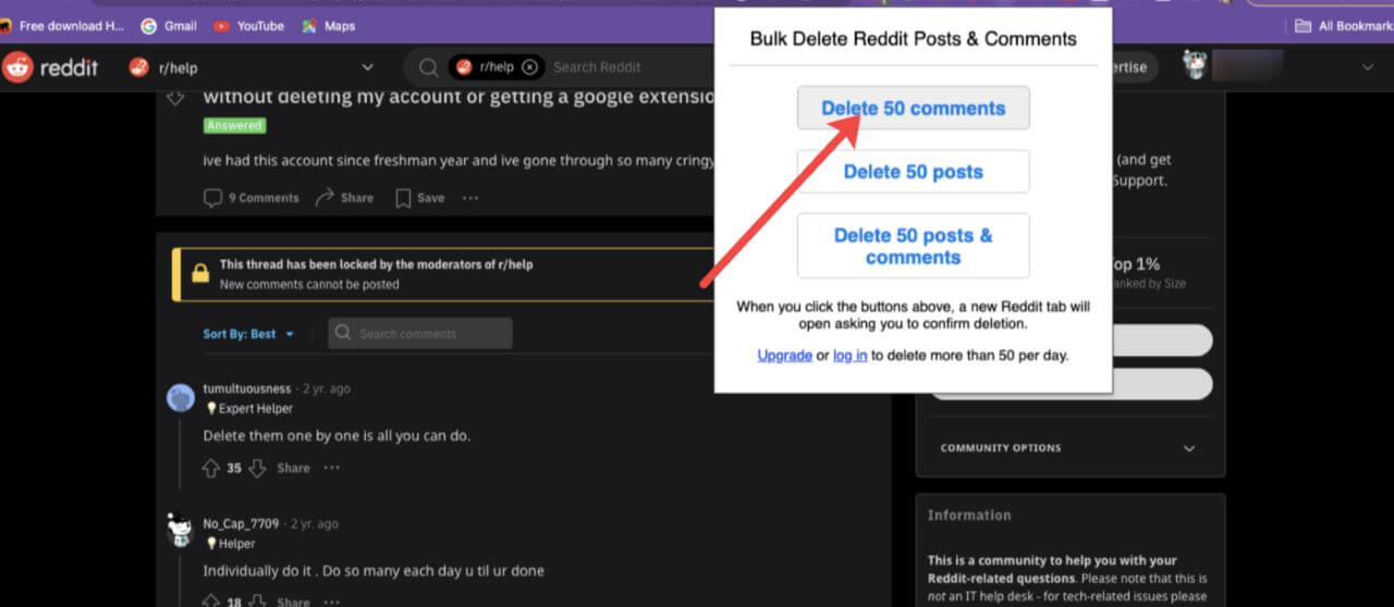 Bulk Delete Reddit Comments 