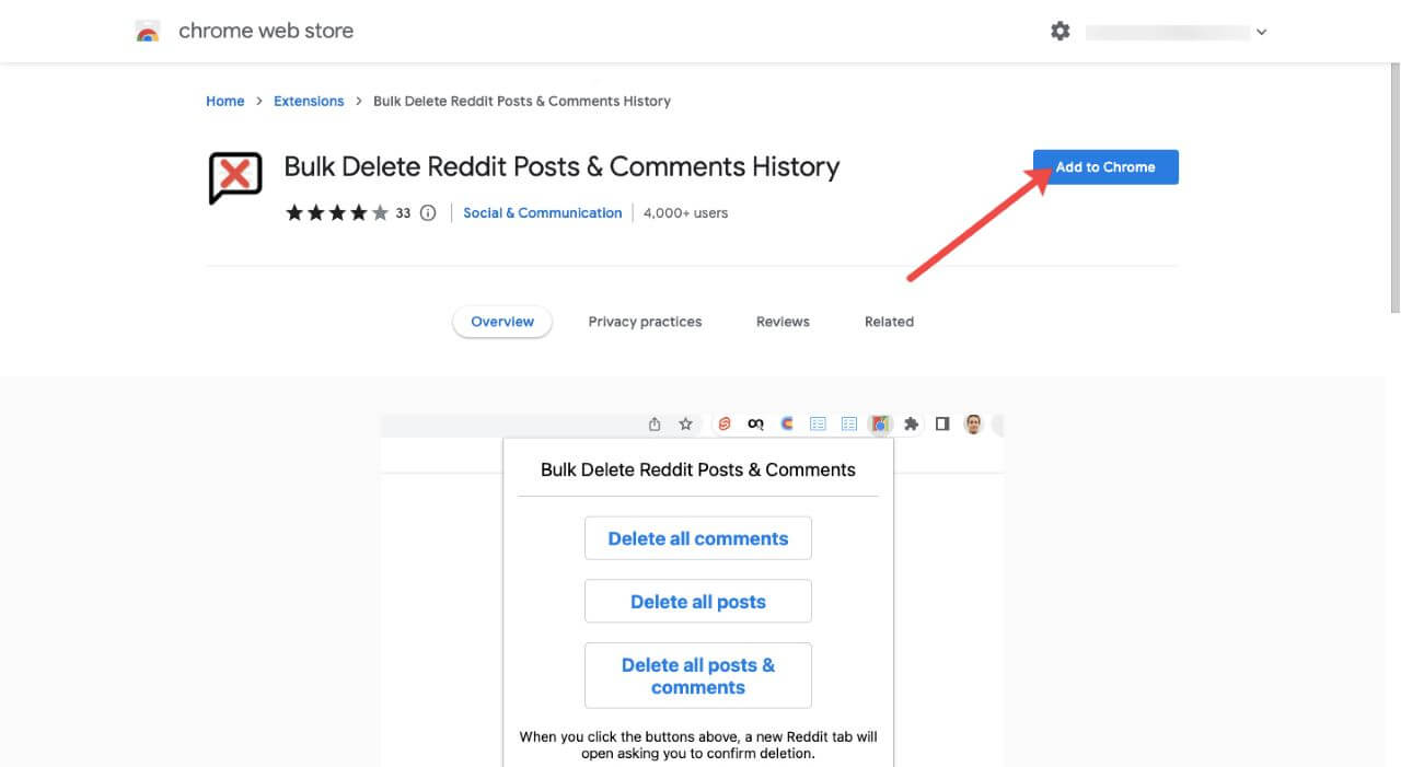 Bulk Delete Reddit Posts and Comments History extension