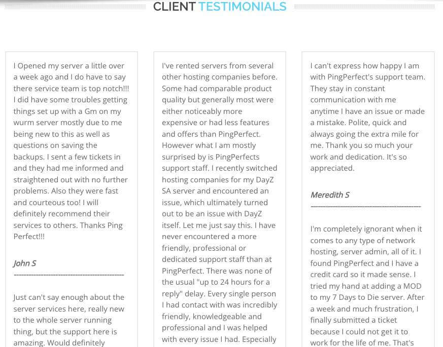 Client testimonials