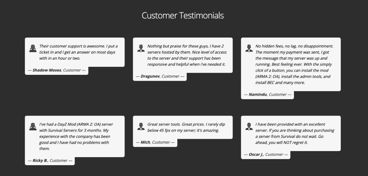 Customer testimonials