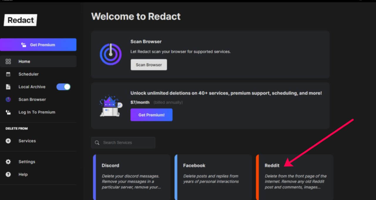 Redact App dashboard