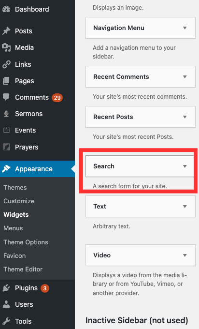 Add WordPress search widget