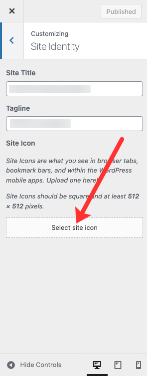 WP site identity > site icon