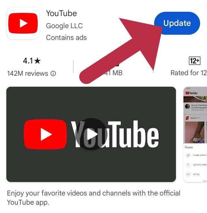Update YouTube from Google play store