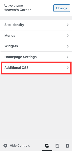 WordPress Additional CSS Section