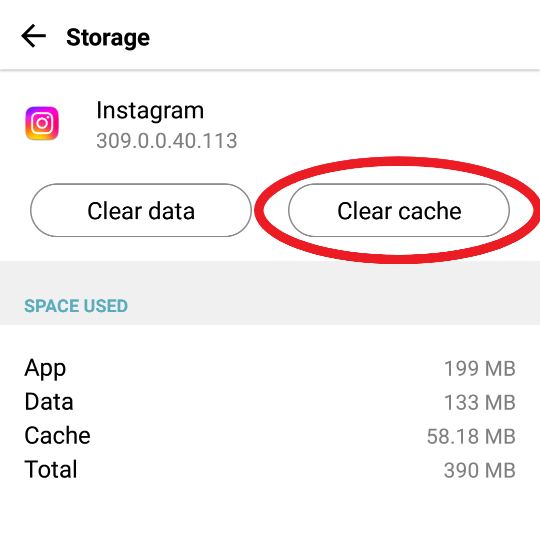 Clear app cache of Instagram
