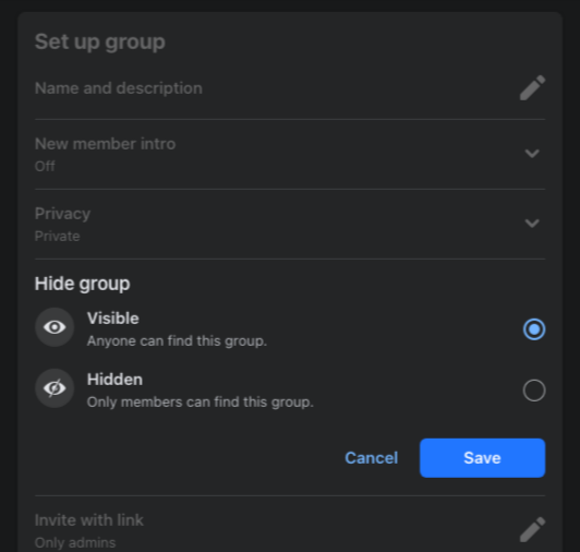 Make Facebook private group visible