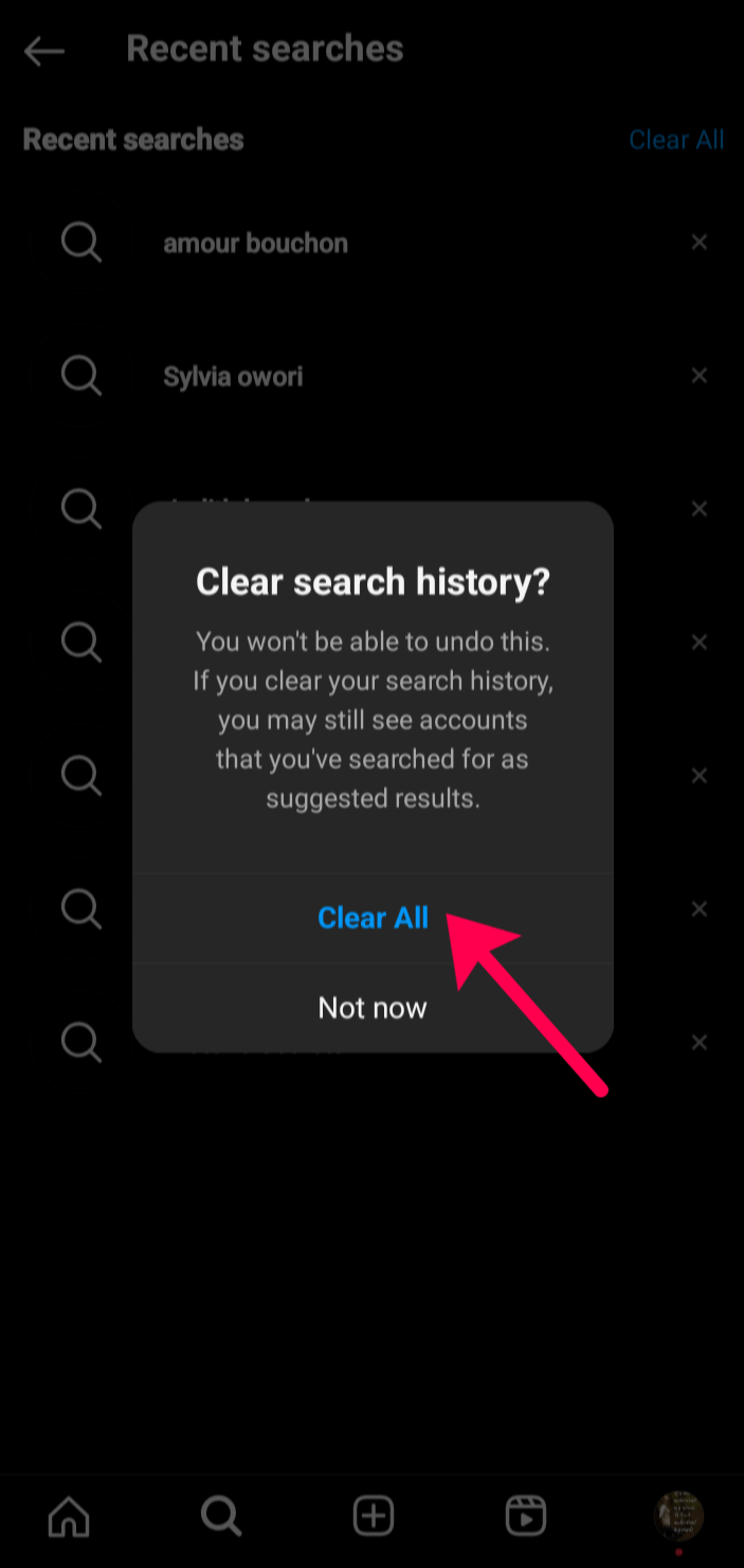 Clear Instagram Search history