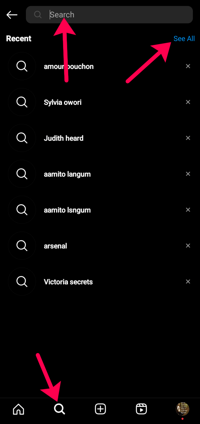 Instagram Search history