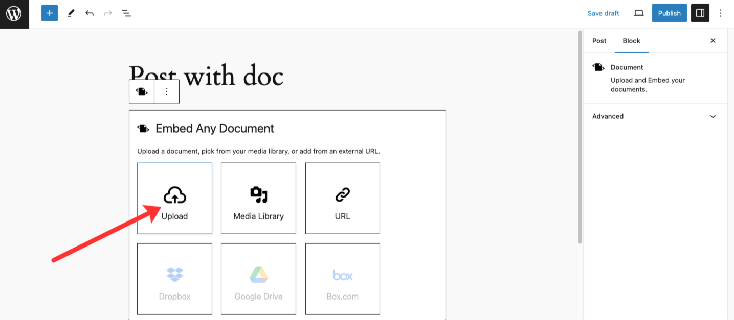 Upload document using Embed any document