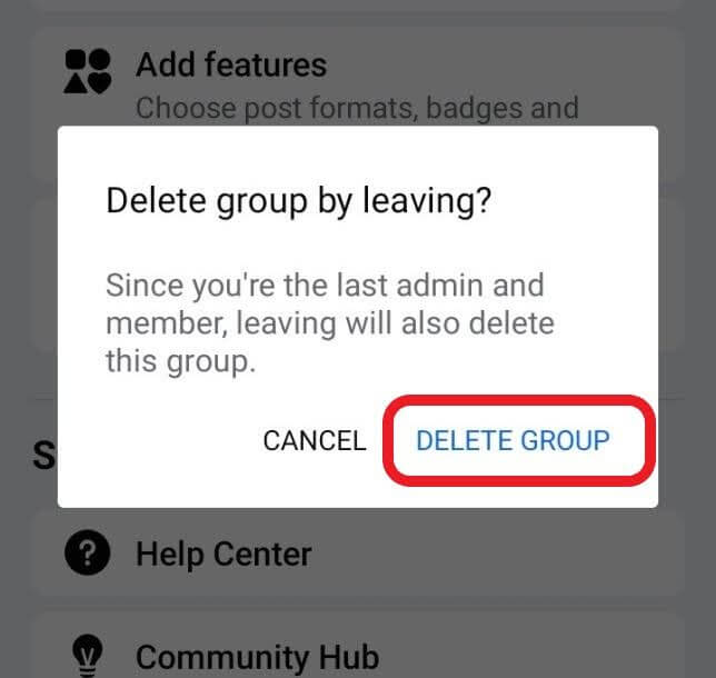 Facebook group delete